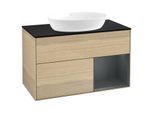 Villeroy und Boch Finion Waschtischunterschrank GA22HGPC 100cm, Abdeckplatte black matt, Emotion, Regale Midnight matt lacquer, Oak Veneer