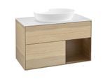 Villeroy und Boch Finion Waschtischunterschrank GA21GNPC 100cm, Abdeckplatte white matt, Emotion, Regale Walnut Veneer, Oak Veneer