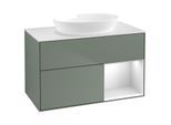 Villeroy und Boch Finion Waschtischunterschrank GA21MTGM 100cm, Abdeckplatte white matt, Emotion, Regale White matt lacquer, Olive Matt Lacquer