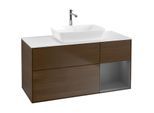Villeroy und Boch Finion Waschtischunterschrank F831GKGN 120cm, Abdeckplatte white matt, Regale Anthracite matt lacquer, Walnut veneer