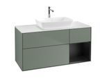 Villeroy und Boch Finion Waschtischunterschrank F831PDGM 120cm, Abdeckplatte white matt, Regale Black matt lacquer, Olive Matt Lacquer