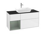 Villeroy und Boch Finion Waschtischunterschrank G822GMGF 120cm, Abdeckplatte black matt, Emotion, Regale Olive matt lacquer, Glossy white lacquer