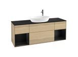Villeroy und Boch Finion Waschtischunterschrank F982PDPC 160cm, Abdeckplatte black matt, Regale Black matt lacquer, Oak Veneer