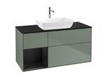 Villeroy und Boch Finion Waschtischunterschrank G822PDGM 120cm, Abdeckplatte black matt, Emotion, Regale Black matt lacquer, Olive Matt Lacquer