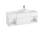 Villeroy und Boch Finion Waschtischunterschrank F981MTGF 160cm, Abdeckplatte white matt, Regale White matt lacquer, Glossy white lacquer