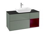 Villeroy und Boch Finion Waschtischunterschrank F832HBGM 120cm, Abdeckplatte black matt, Regale Peony matt lacquer, Olive Matt Lacquer