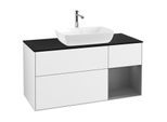 Villeroy und Boch Finion Waschtischunterschrank F832GKGF 120cm, Abdeckplatte black matt, Regale Anthracite matt lacquer, Glossy white lacquer