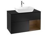 Villeroy und Boch Finion Waschtischunterschrank G782GNPD 100cm, Abdeckplatte black matt, Emotion, Regale Walnut Veneer, Black matt lacquer