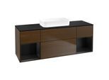 Villeroy und Boch Finion Waschtischunterschrank F742PDGN 160x60,3x50,1cm, Regale Black matt lacquer, Walnut veneer