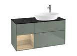 Villeroy und Boch Finion Waschtischunterschrank F922PCGM 120cm, Abdeckplatte black matt, Regale Oak Veneer, Olive Matt Lacquer
