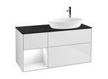 Villeroy und Boch Finion Waschtischunterschrank F922GFMT 120cm, Abdeckplatte black matt, Regale Glossy white lacquer, White matt lacquer