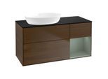 Villeroy und Boch Finion Waschtischunterschrank GA52GMGN 120cm, Abdeckplatte black matt, Emotion, Regale Olive matt lacquer, Walnut veneer