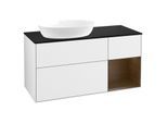 Villeroy und Boch Finion Waschtischunterschrank GA52GNGF 120cm, Abdeckplatte black matt, Emotion, Regale Walnut Veneer, Glossy white lacquer