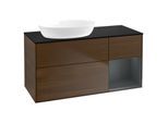 Villeroy und Boch Finion Waschtischunterschrank GA52HGGN 120cm, Abdeckplatte black matt, Emotion, Regale Midnight matt lacquer, Walnut veneer