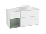 Villeroy und Boch Finion Waschtischunterschrank FA61GMGF 120cm, Abdeckplatte white matt, Regale Olive matt lacquer, Glossy white lacquer