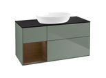 Villeroy und Boch Finion Waschtischunterschrank GA62GNGM 120cm, Abdeckplatte black matt, Emotion, Regale Walnut Veneer, Olive Matt Lacquer