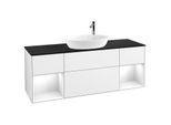 Villeroy und Boch Finion Waschtischunterschrank G982GFGF 160cm, Abdeckplatte black matt, Emotion, Regale Glossy white lacquer, Glossy white lacquer