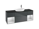 Villeroy und Boch Finion Waschtischunterschrank G982MTHG 160cm, Abdeckplatte black matt, Emotion, Regale White matt lacquer, Midnight Blue Matt Lacquer