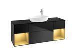 Villeroy und Boch Finion Waschtischunterschrank G982HFPD 160cm, Abdeckplatte black matt, Emotion, Regale Gold matt lacquer, Black matt lacquer