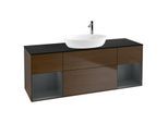 Villeroy und Boch Finion Waschtischunterschrank G982HGGN 160cm, Abdeckplatte black matt, Emotion, Regale Midnight matt lacquer, Walnut veneer