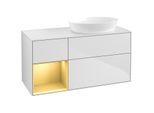 Villeroy und Boch Finion Waschtischunterschrank FA41HFMT 120cm, Abdeckplatte white matt, Regale Gold matt lacquer, White matt lacquer