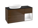 Villeroy und Boch Finion Waschtischunterschrank FA52GFGN 120cm, Abdeckplatte black matt, Regale Glossy white lacquer, Walnut veneer