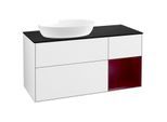 Villeroy und Boch Finion Waschtischunterschrank FA52HBGF 120cm, Abdeckplatte black matt, Regale Peony matt lacquer, Glossy white lacquer