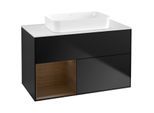 Villeroy und Boch Finion Waschtischunterschrank G651GNPD 100x60,3x50,1cm, Regal links Walnut veneer, Black matt lacquer