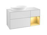 Villeroy und Boch Finion Waschtischunterschrank FA51HFMT 120cm, Abdeckplatte white matt, Regale Gold matt lacquer, White matt lacquer