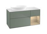 Villeroy und Boch Finion Waschtischunterschrank FA51PCGM 120cm, Abdeckplatte white matt, Regale Oak Veneer, Olive Matt Lacquer