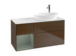 Villeroy und Boch Finion Waschtischunterschrank F921GMGN 120cm, Abdeckplatte white matt, Regale Olive matt lacquer, Walnut veneer