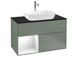 Villeroy und Boch Finion Waschtischunterschrank F772GFGM 100cm, Abdeckplatte black matt, Regale Glossy white lacquer, Olive Matt Lacquer