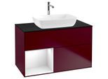 Villeroy und Boch Finion Waschtischunterschrank F772GFHB 100cm, Abdeckplatte black matt, Regale Glossy white lacquer, Peony Matt