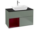 Villeroy und Boch Finion Waschtischunterschrank F772HBGM 100cm, Abdeckplatte black matt, Regale Peony matt lacquer, Olive Matt Lacquer