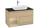 Villeroy und Boch Finion Waschtischunterschrank F772PCPC 100cm, Abdeckplatte black matt, Regale Oak Veneer, Oak Veneer
