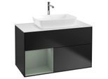 Villeroy und Boch Finion Waschtischunterschrank F771GMPD 100cm, Abdeckplatte white matt, Regale Olive matt lacquer, Black matt lacquer