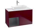 Villeroy und Boch Finion Waschtischunterschrank F771HGHB 100cm, Abdeckplatte white matt, Regale Midnight matt lacquer, Peony Matt