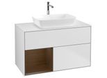 Villeroy und Boch Finion Waschtischunterschrank F771GNMT 100cm, Abdeckplatte white matt, Regale Walnut Veneer, White matt lacquer