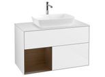 Villeroy und Boch Finion Waschtischunterschrank F771GNGF 100cm, Abdeckplatte white matt, Regale Walnut Veneer, Glossy white lacquer
