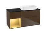 Villeroy und Boch Finion Waschtischunterschrank F682HFGN 120x60,3x50,1cm, Regal links Gold matt, Walnut veneer