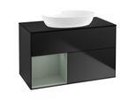 Villeroy und Boch Finion Waschtischunterschrank FA12GMPD 100cm, Abdeckplatte black matt, Regale Olive matt lacquer, Black matt lacquer