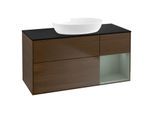 Villeroy und Boch Finion Waschtischunterschrank GA72GMGN 120cm, Abdeckplatte black matt, Emotion, Regale Olive matt lacquer, Walnut veneer