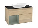 Villeroy und Boch Finion Waschtischunterschrank FA12GMPC 100cm, Abdeckplatte black matt, Regale Olive matt lacquer, Oak Veneer