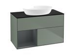 Villeroy und Boch Finion Waschtischunterschrank FA12HGGM 100cm, Abdeckplatte black matt, Regale Midnight matt lacquer, Olive Matt Lacquer