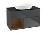 Villeroy und Boch Finion Waschtischunterschrank FA12GNHG 100cm, Abdeckplatte black matt, Regale Walnut Veneer, Midnight Blue Matt Lacquer