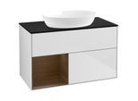 Villeroy und Boch Finion Waschtischunterschrank FA12GNMT 100cm, Abdeckplatte black matt, Regale Walnut Veneer, White matt lacquer