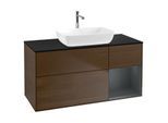 Villeroy und Boch Finion Waschtischunterschrank G832HGGN 120cm, Abdeckplatte black matt, Emotion, Regale Midnight matt lacquer, Walnut veneer