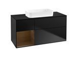 Villeroy und Boch Finion Waschtischunterschrank F702GNPD 120x60,3x50,1cm, Regal links Walnut veneer, Black matt lacquer
