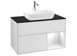 Villeroy und Boch Finion Waschtischunterschrank F782GFMT 100cm, Abdeckplatte black matt, Regale Glossy white lacquer, White matt lacquer