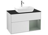 Villeroy und Boch Finion Waschtischunterschrank F782GMMT 100cm, Abdeckplatte black matt, Regale Olive matt lacquer, White matt lacquer